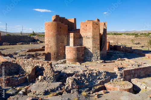 View Citadel of medieval Dashtadem Fortress on sunny summer day. Dashtadem, Aragatsotn Province, Armenia.