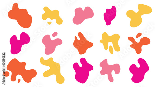 Set of splash icons isolated on white background. Uneven shapes. Cute smears, creative blots, spatters.