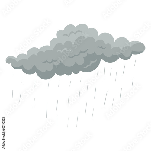 Grey clouds with rain. Drawing of rain or thunder cloud isolated on white background. Weather, summer or autumn concept