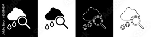 Set Cloud with rain icon isolated on black and white background. Rain cloud precipitation with rain drops. Vector