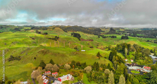 Aerial view of Rotorua countryside in winter, New Zealand