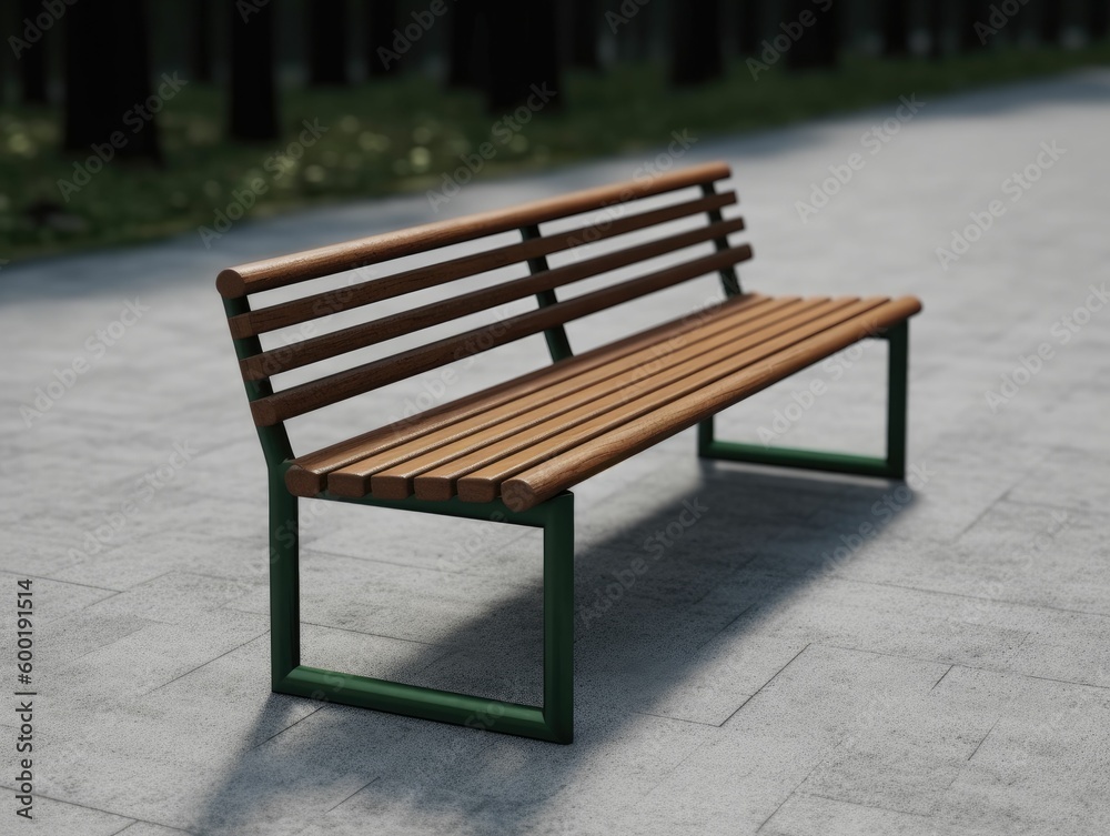 simple minimalist park bench with clean lines, generative ai