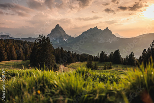 Majestätische Alpengipfel im Abendglühen: Kleiner und Großer Mythen im Sonnenuntergang