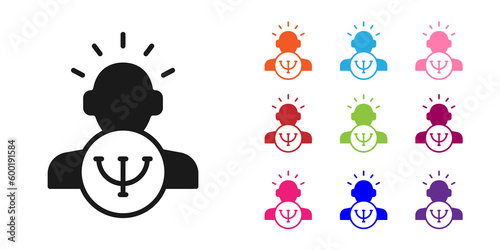 Black Psychology icon isolated on white background. Psi symbol. Mental health concept, psychoanalysis analysis and psychotherapy. Set icons colorful. Vector