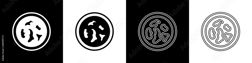 Set Petri dish with bacteria icon isolated on black and white background. Vector Set Petri dish with bacteria icon isolated on black and white background. Vector