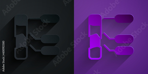 Paper cut Agricultural soil test and results icon isolated on black on purple background. Digital soil analysis. Paper art style. Vector