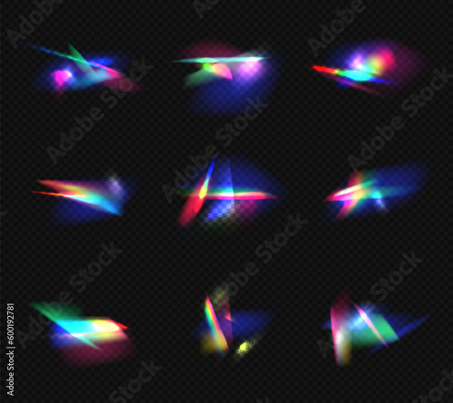 Rainbow reflection. Glass light realistic effects decent vector template set isolated