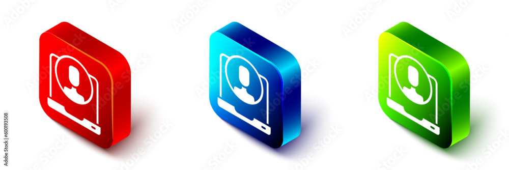 Isometric Telephone 24 hours support icon isolated on white background. All-day customer support call-center. Full time call services. Red, blue and green square button. Vector Isometric Telephone 24 hours support icon isolated on white background. All-day customer support call-center. Full time call services. Red, blue and green square button. Vector