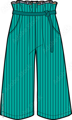 KIDS WEAR CINCHED WAIST CROP TROUSER VECTOR SKETCH