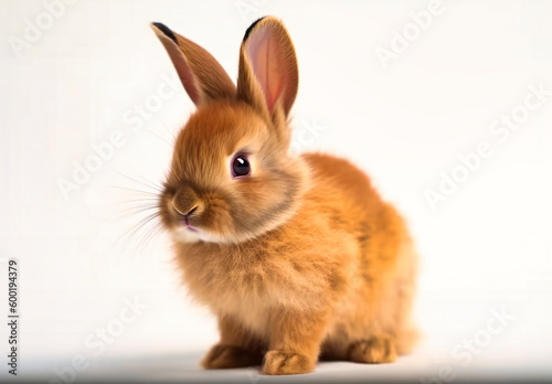 a small rabbit sitting in front of a white background
