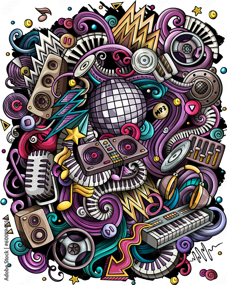 Disco Music detailed cartoon illustration