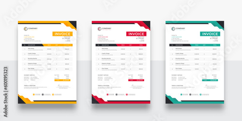 clean and simple business invoice template. creative invoice Template Paper Sheet Include Accounting, Price, Tax, and Quantity. With color variation Vector illustration of Finance (ID: 600195323)