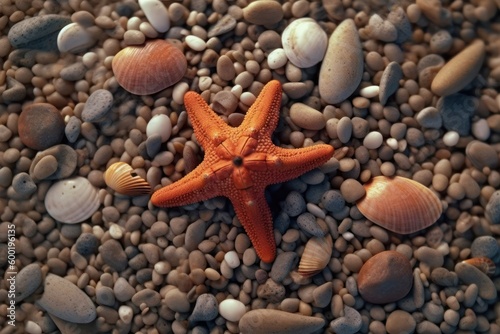 starfish and shells on the beach, generative ai