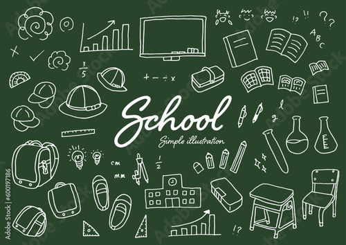 ペンを使って学校関係ものを描いたシンプルなイラスト