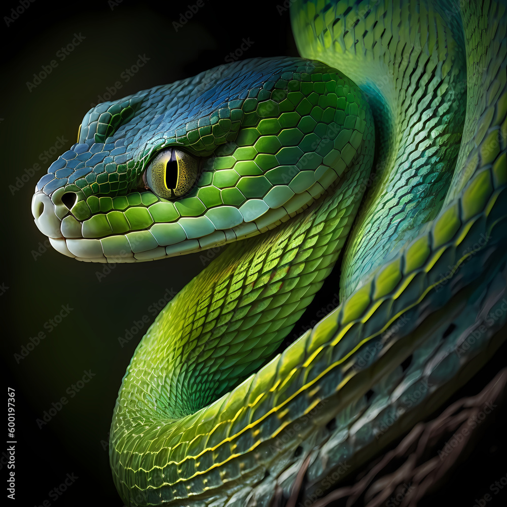 Obraz premium Green Snake. Generative AI