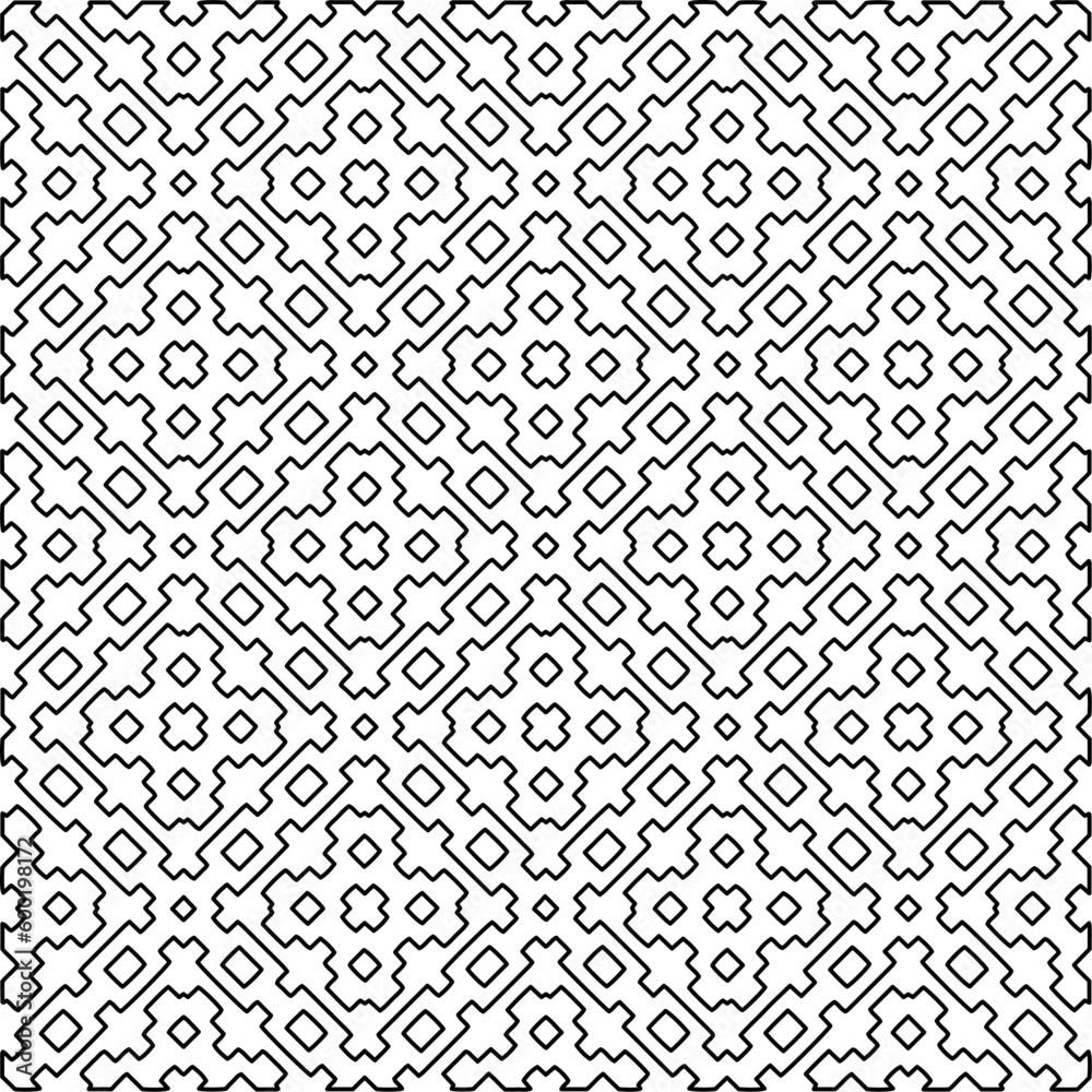 Geometric pattern of lines.  Black and white pattern for web page, textures, card, poster, fabric, textile.
