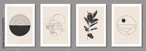 Set of minimalist posters with abstract organic shapes composition