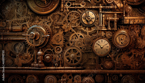 classic background with steampunk-style mechanisms. High quality illustration Generative AI