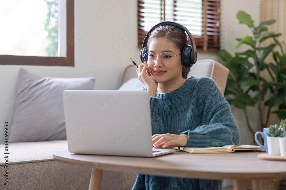 Asian girl student online learning class study online video call zoom