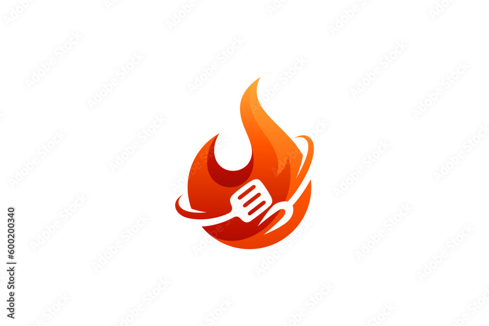 Fire and spatula 3D logo design Fire and spatula 3D logo design