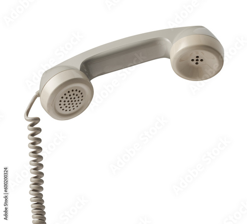 Beige vintage telephone handset isolated on white background