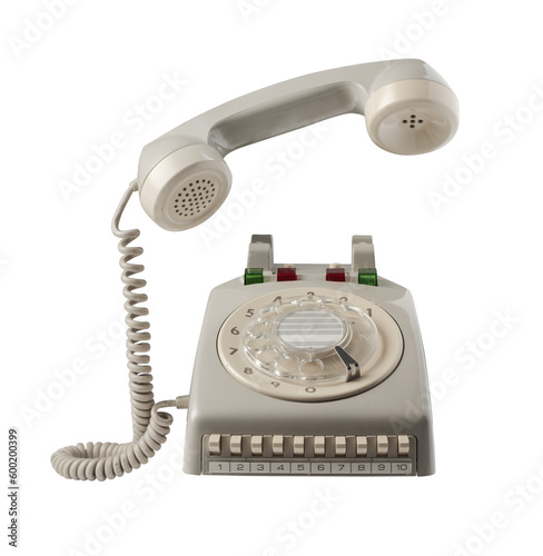 Vintage beige phone isolated on white background