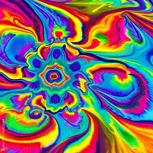 A psychedelic tie-dye pattern in bright colors5  Generative AI
