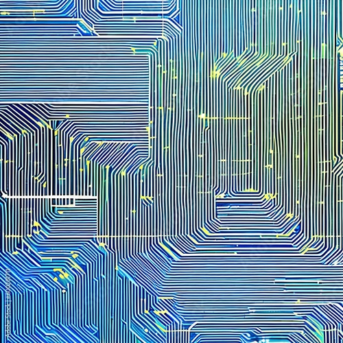 A futuristic circuit board pattern in shades of blue and green3, Generative AI photo