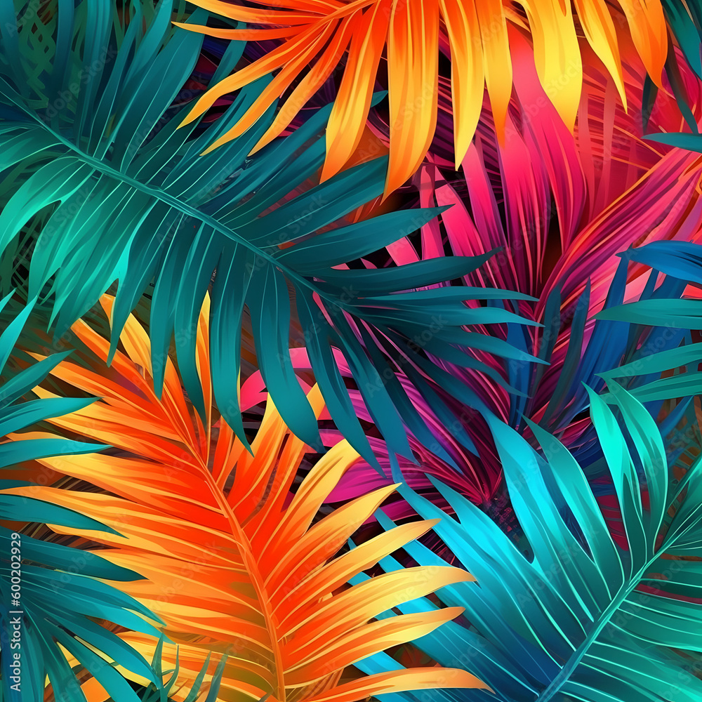 vibrant tropical palm leaves background