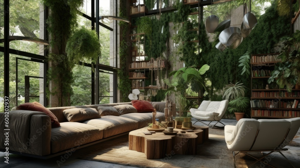 Fototapeta premium Biophilic interior design living room