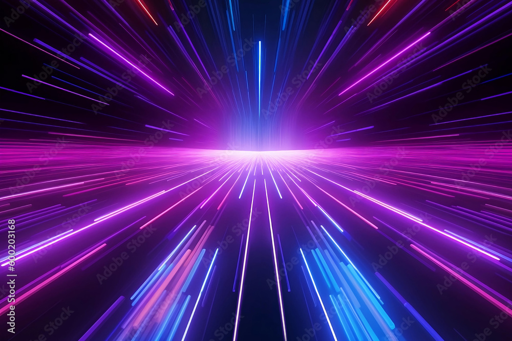 3D rendered abstract background with purple blue rays in the speed of light, vanishing point, neon dark wallpaper for digital art
3D rendered abstract background with purple blue rays in the speed of light, vanishing point, neon dark wallpaper for digital art