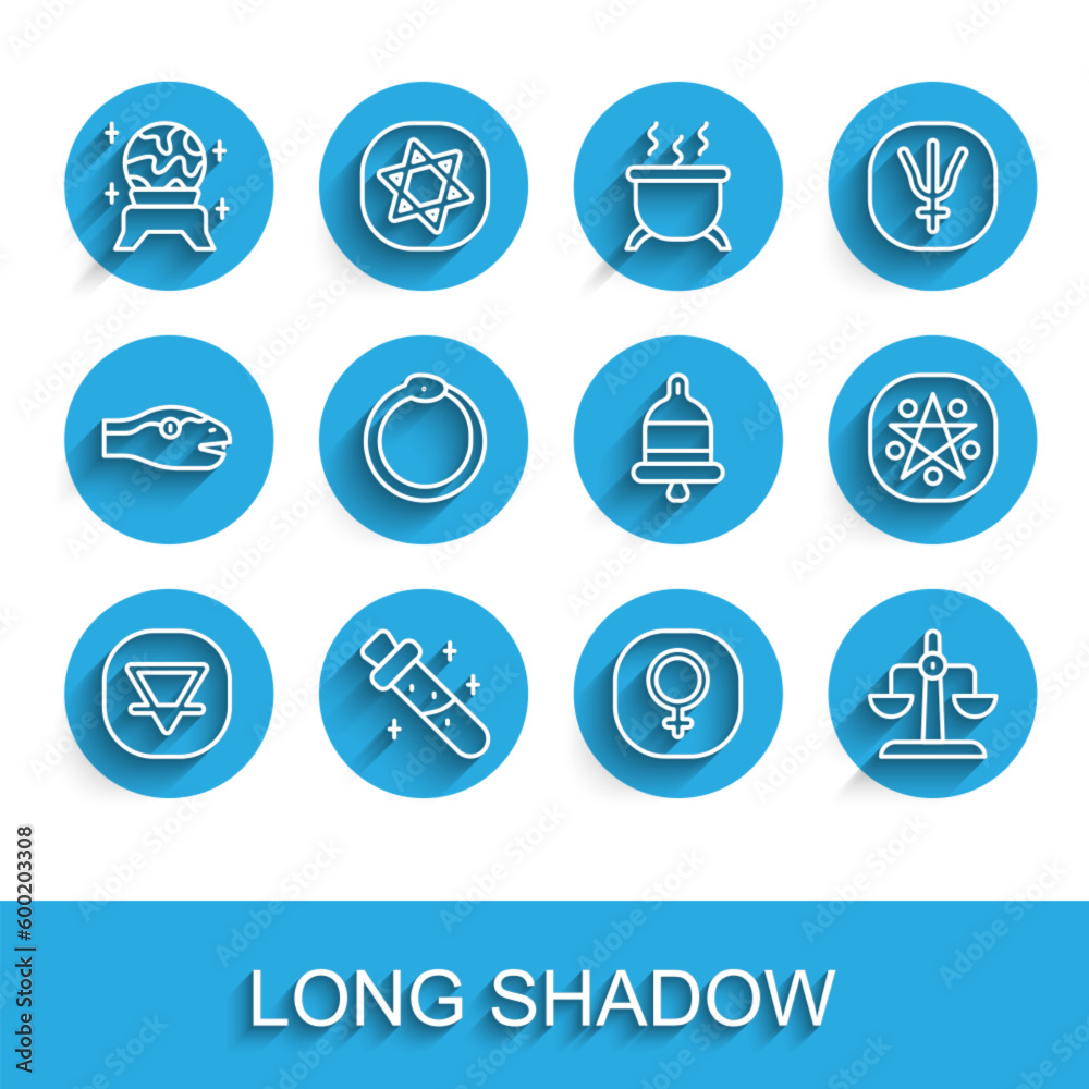Set line Earth element, Bottle with potion, Magic ball, Venus, Libra zodiac, Ouroboros, Pentagram in circle and Ringing alarm bell icon. Vector Set line Earth element, Bottle with potion, Magic ball, Venus, Libra zodiac, Ouroboros, Pentagram in circle and Ringing alarm bell icon. Vector