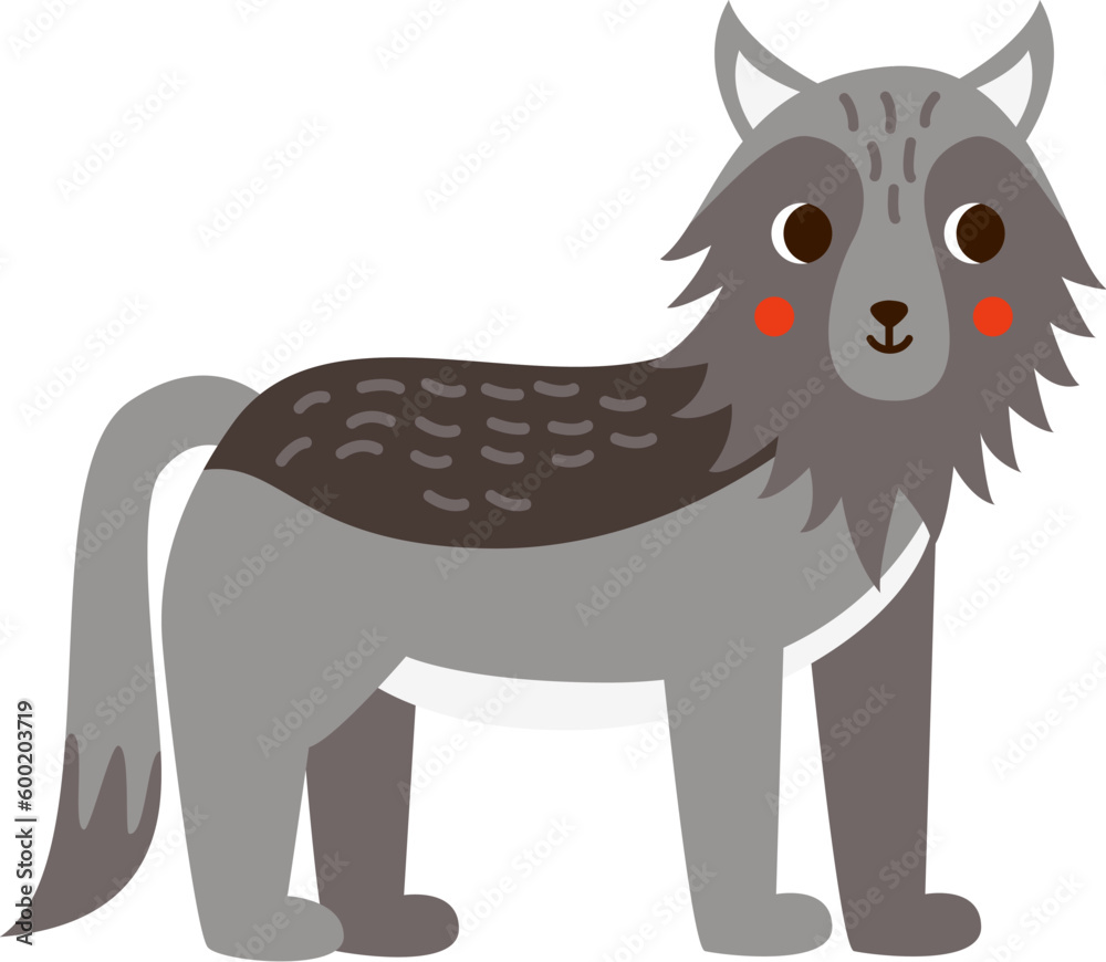 Fototapeta premium Vector illustration of cartoon cute wolf isolated on white background.
