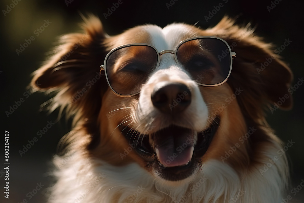 Funny puppy wearing sunglasses. Summer concept. Generative AI