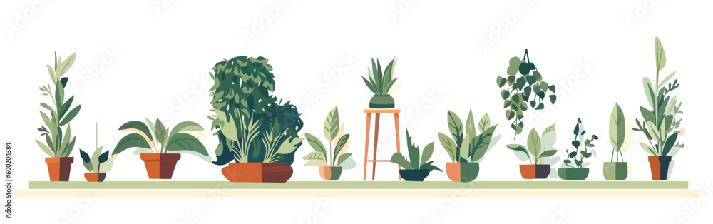 Set of green house plants, flowers and trees in pots for decoration. Set of green house plants, flowers and trees in pots for decoration.