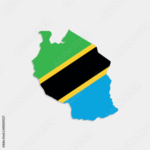 tanzania map with flag on gray background