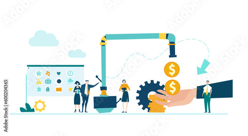Business people working together and producing money. business concept illustration
