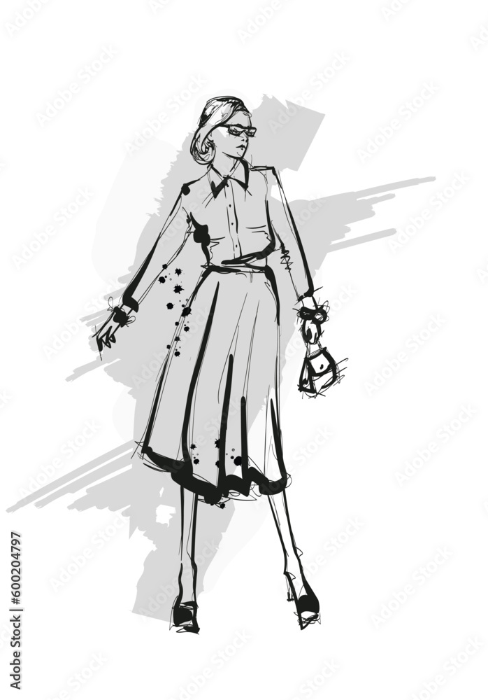 Set of Stylish fashion models. Pretty young girls. Fashion woman Sketch Set of Stylish fashion models. Pretty young girls. Fashion woman Sketch