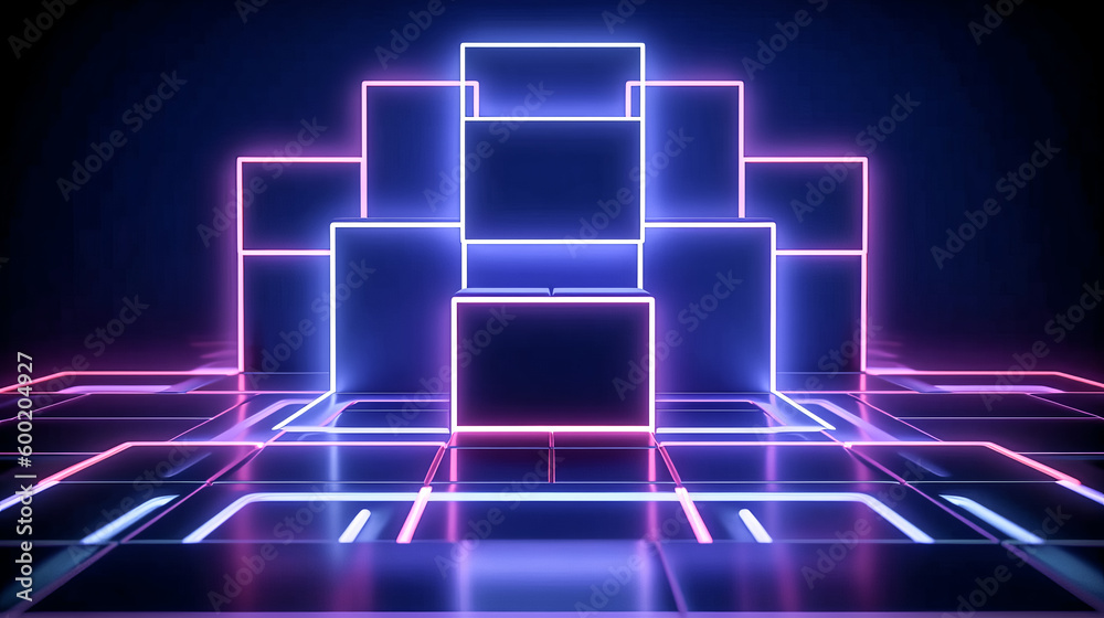 An abstract minimal neon background with a glowing line was created - generative ai. An abstract minimal neon background with a glowing line was created - generative ai.