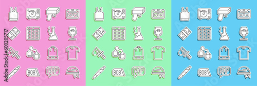 Set line Bandana, T-shirt, Wine glass, Money gun, Drum machine music, Stacks paper money cash, Undershirt and Glass bong for smoking marijuana icon. Vector