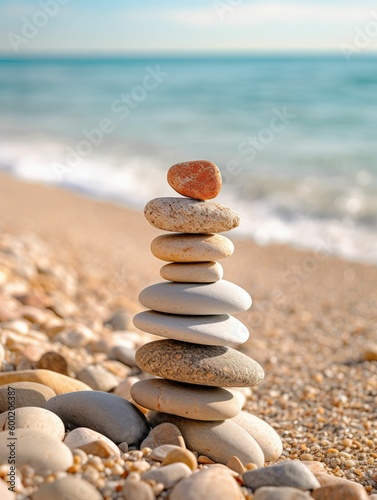 stack of smooth stones on a beach symbolizing balance  generative ai