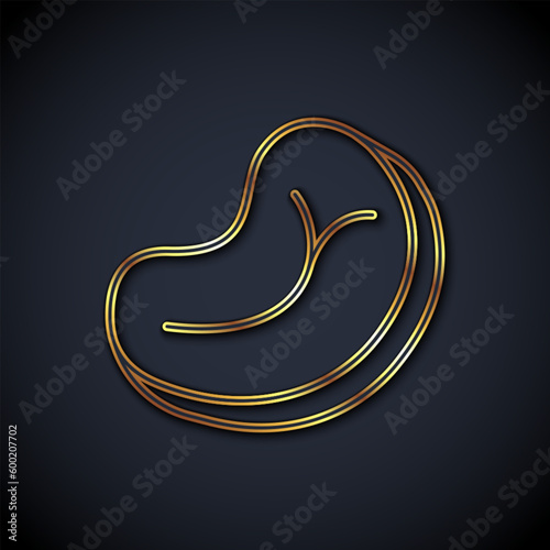 Gold line Steak meat icon isolated on black background. Vector