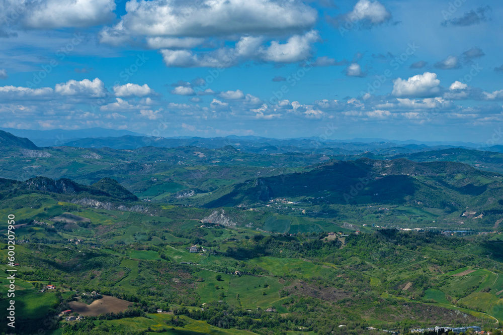 view from San Marino town over the surrounding landscape view from San Marino town over the surrounding landscape