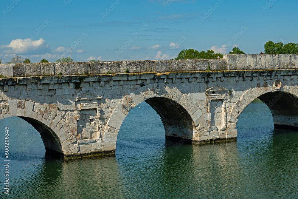 old roman Tiberius bridge in Rimini