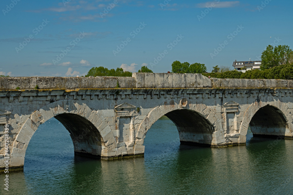 old roman Tiberius bridge in Rimini