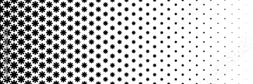 horizontal black halftone of asterisk and star design for pattern and background.