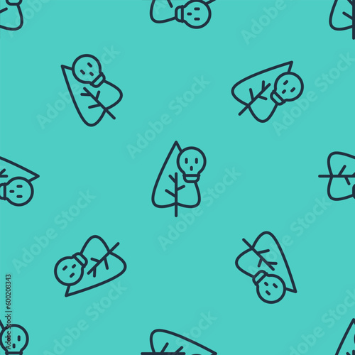 Black line Poison flower icon isolated seamless pattern on green background. Vector