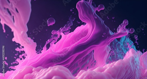 Pink ink underwater. Viscosity liquid. Bubbles and particles around. Abstract background. Generative AI photo