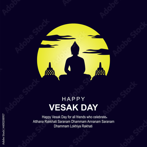 happy vesak day, greeting card and poster design for vesak day. Vesak Day is a holy day for Buddhists.