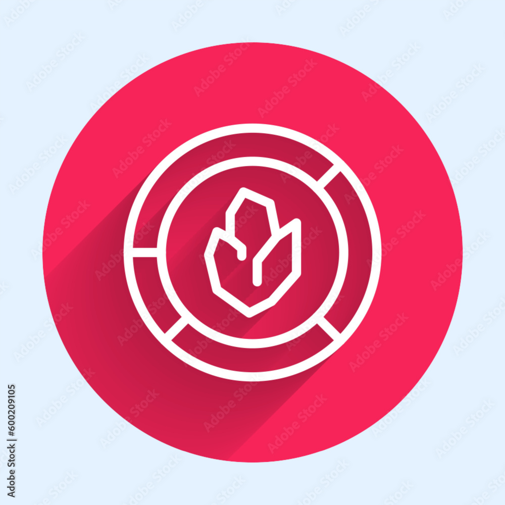 White line Agricultural soil test and results icon isolated with long shadow background. Digital soil analysis. Red circle button. Vector White line Agricultural soil test and results icon isolated with long shadow background. Digital soil analysis. Red circle button. Vector